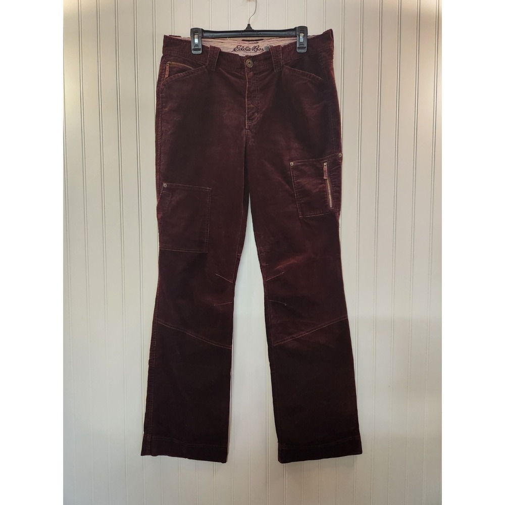 Eddie Bauer Women Burgundy Corduroy Bootcut Utility Pant Size 12 Tall W34"x34"L